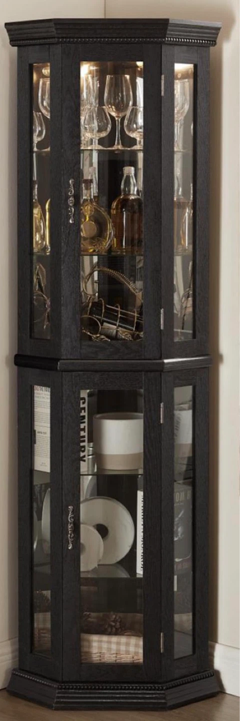 Black Illuminated 3-Side Glass Display Curio Cabinet
