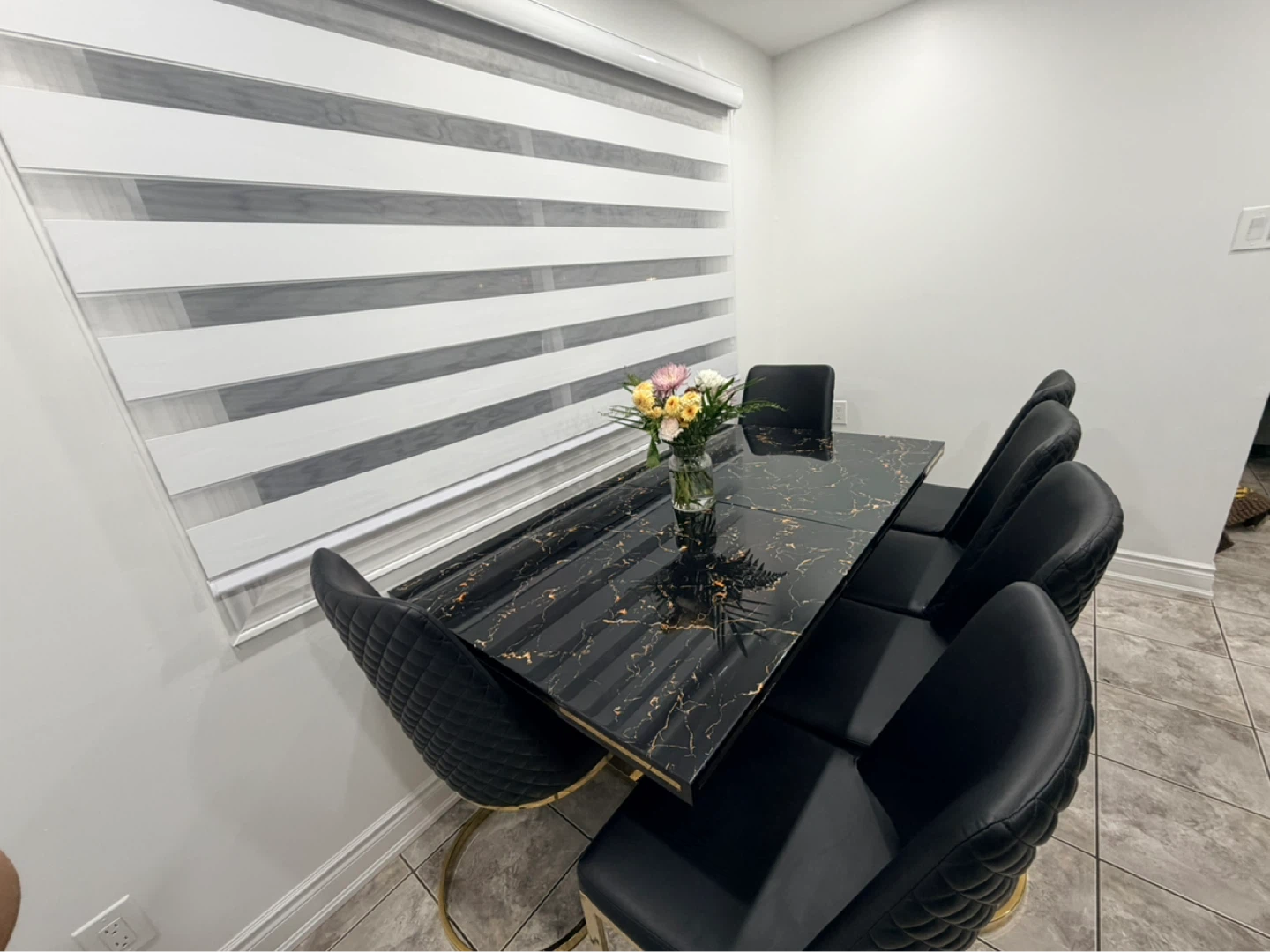 Black Marble Dining Table with 6 Chairs - photo 2