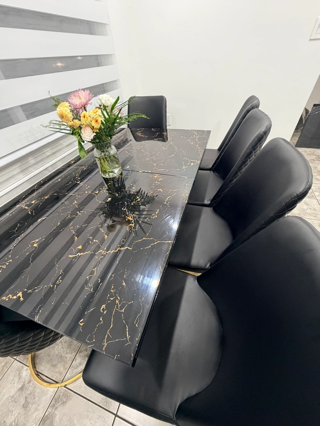 Black Marble Dining Table with 6 Chairs - photo 5