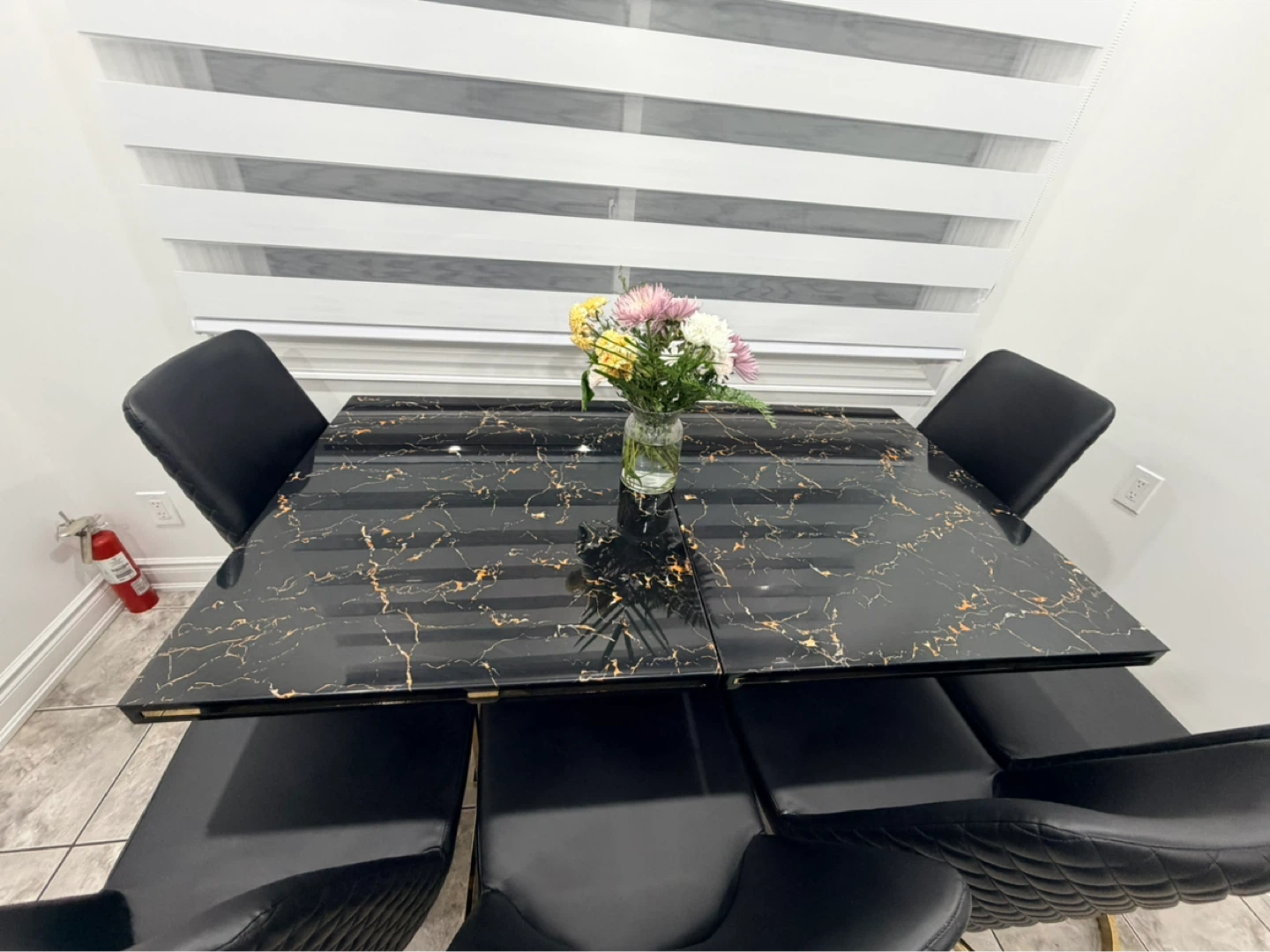 Black Marble Dining Table with 6 Chairs - photo 4