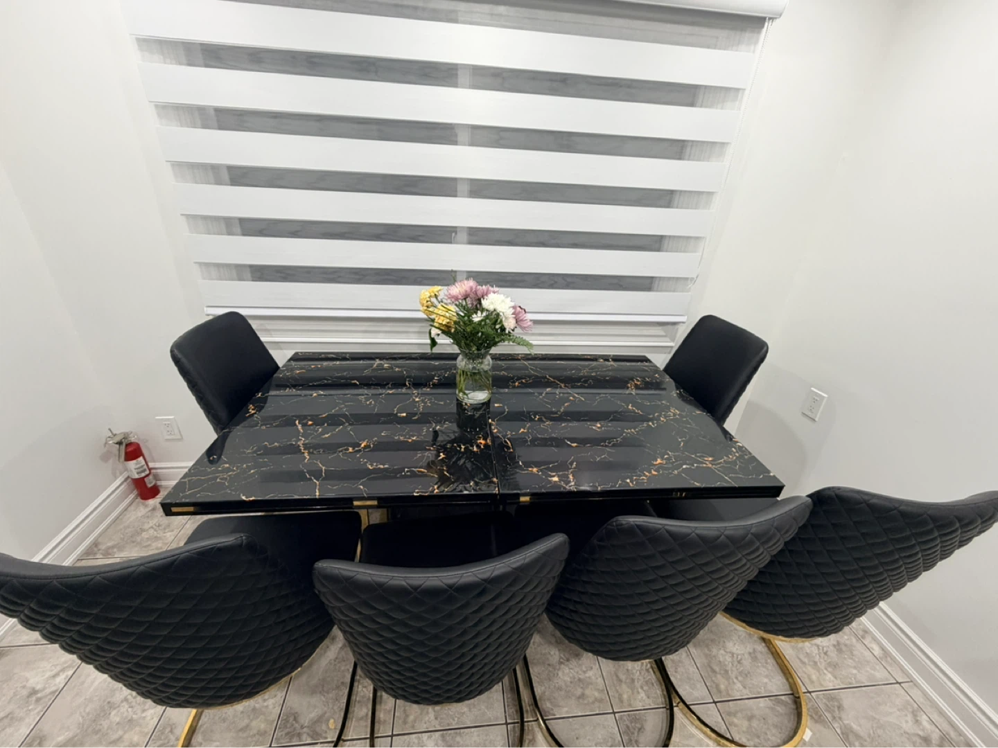 Black Marble Dining Table with 6 Chairs