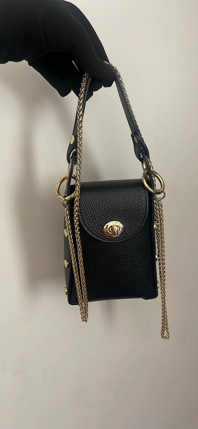 Black Studded Mini Bag with Gold Chain