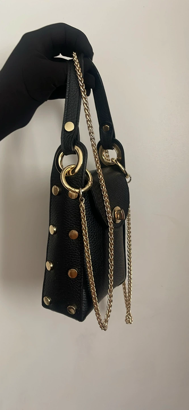 Black Studded Mini Bag with Gold Chain - photo 2
