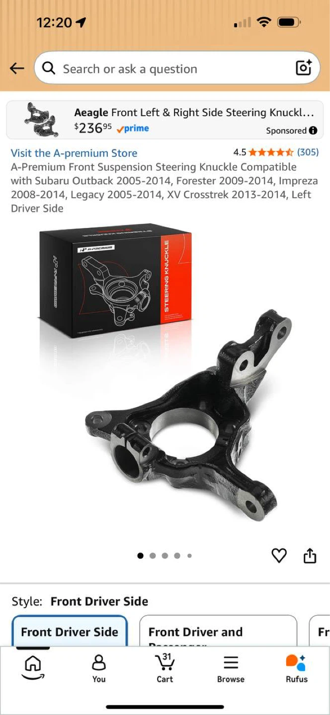 A-Premium Front Left Steering Knuckle for Subaru Outback