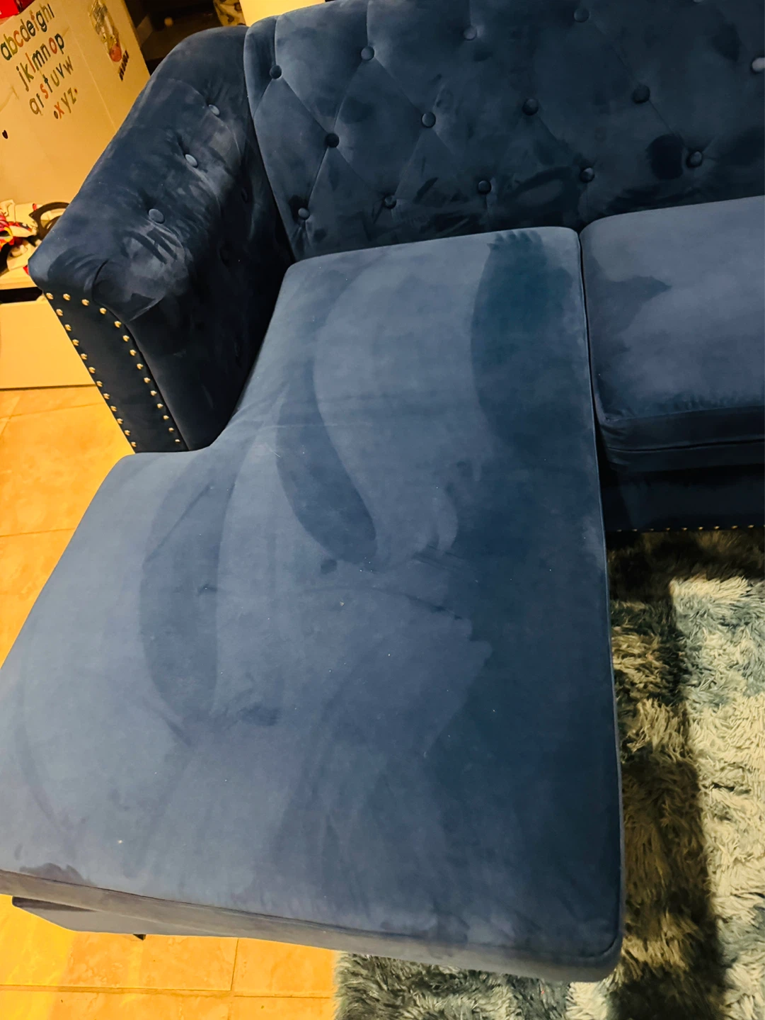 Navy Blue Tufted Sectional Sofa Chaise - photo 2