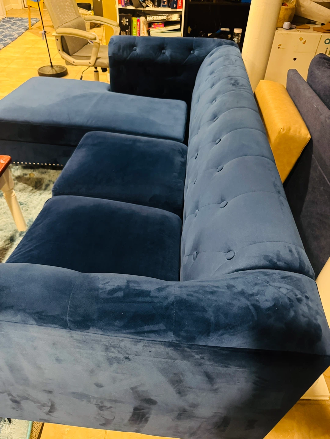 Navy Blue Tufted Sectional Sofa Chaise - photo 3