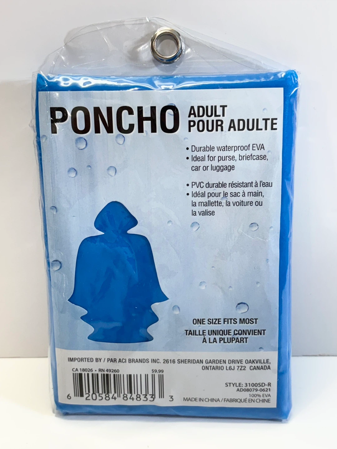 Rain Poncho Adult Blue New!