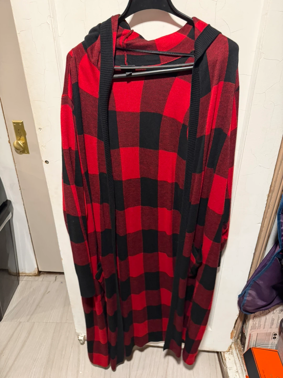 Torrid Red Black Buffalo Plaid Hooded Cardigan Size 3