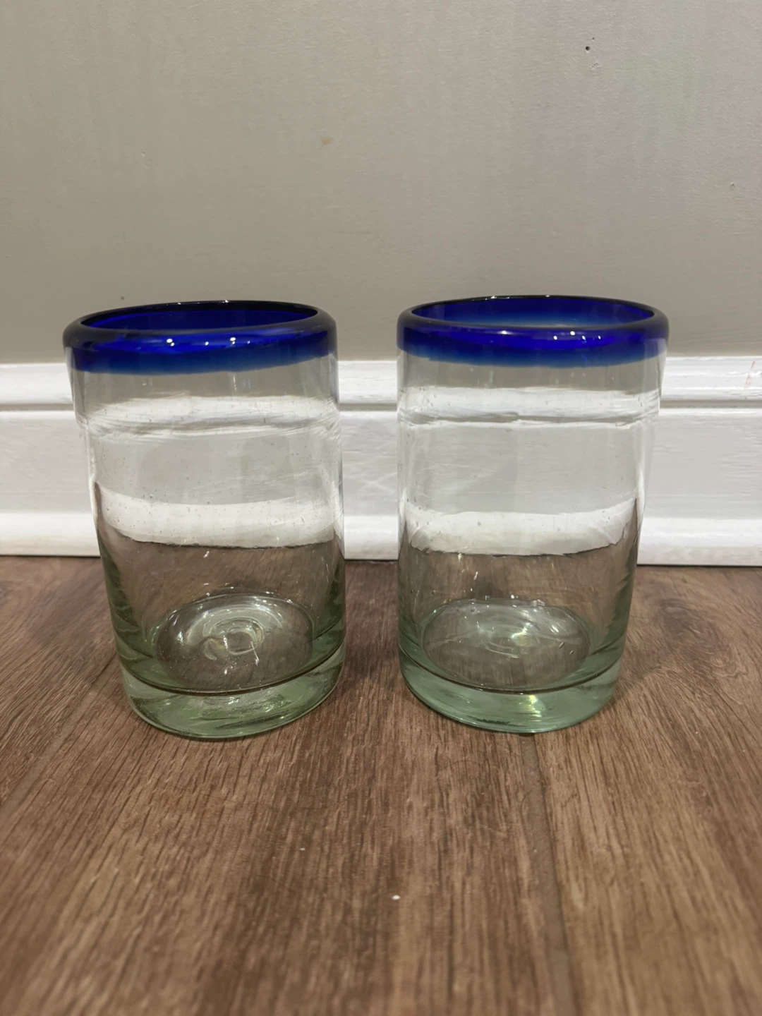 Blue Rimmed Glass Pitcher and 2 Tumbler Set - photo 2