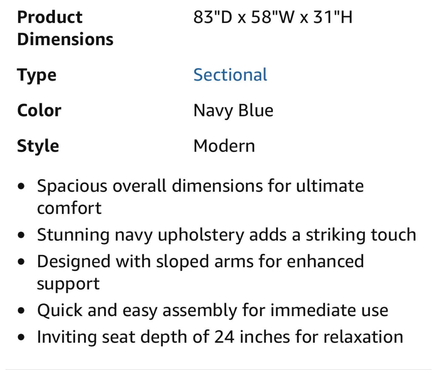 Navy Blue Tufted Sectional Sofa Chaise - photo 5