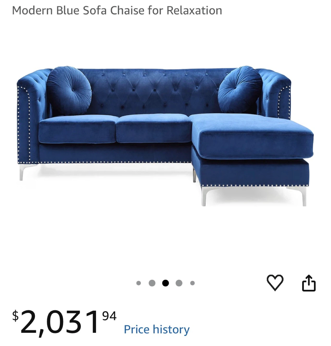 Navy Blue Tufted Sectional Sofa Chaise - photo 4