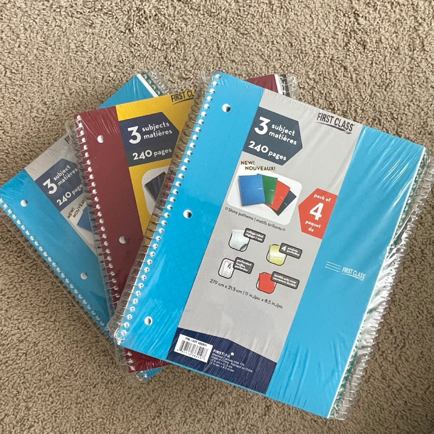 First Class 3-Subject Notebooks (Pack of 4)