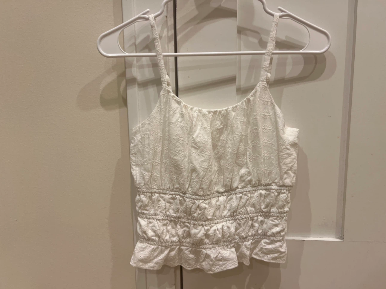 X-Small White Embroidered Smocked Cami Top