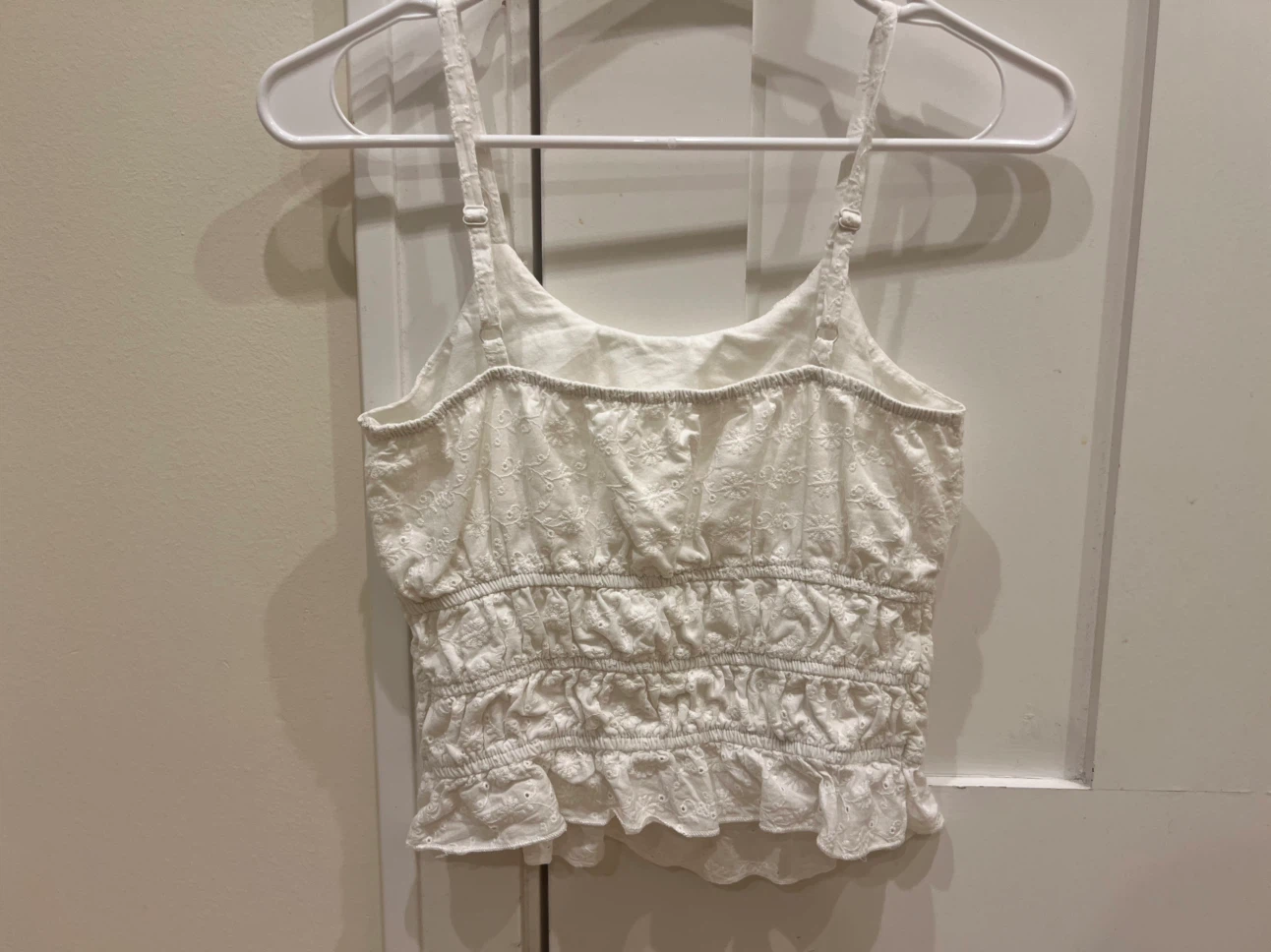 X-Small White Embroidered Smocked Cami Top - photo 2