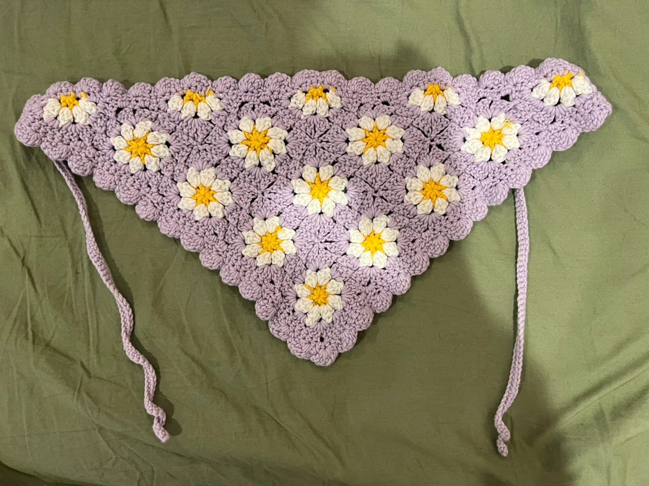 Purple Handmade Crochet Daisy Bandana Scarf