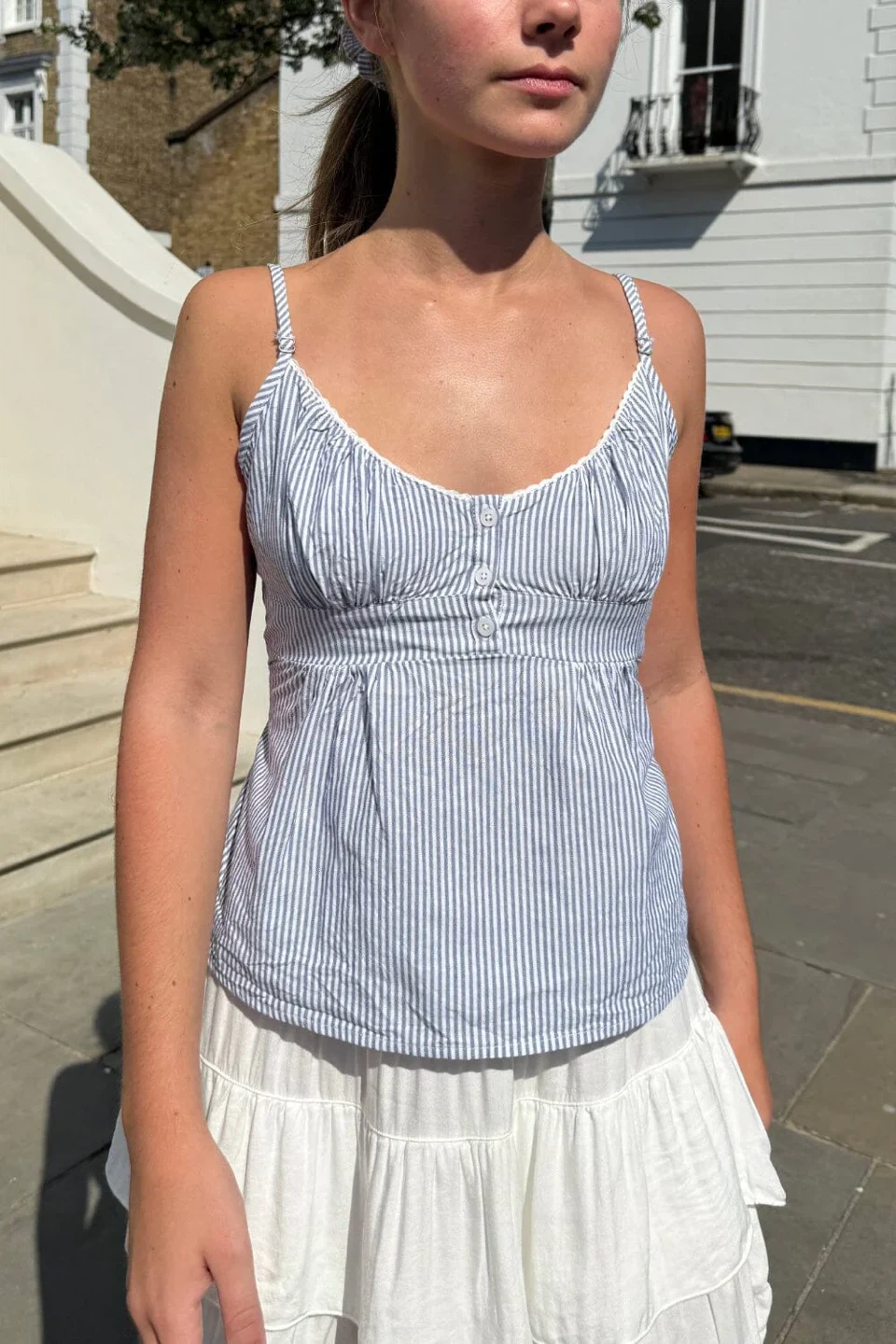 Blue and White Striped Camisole Top