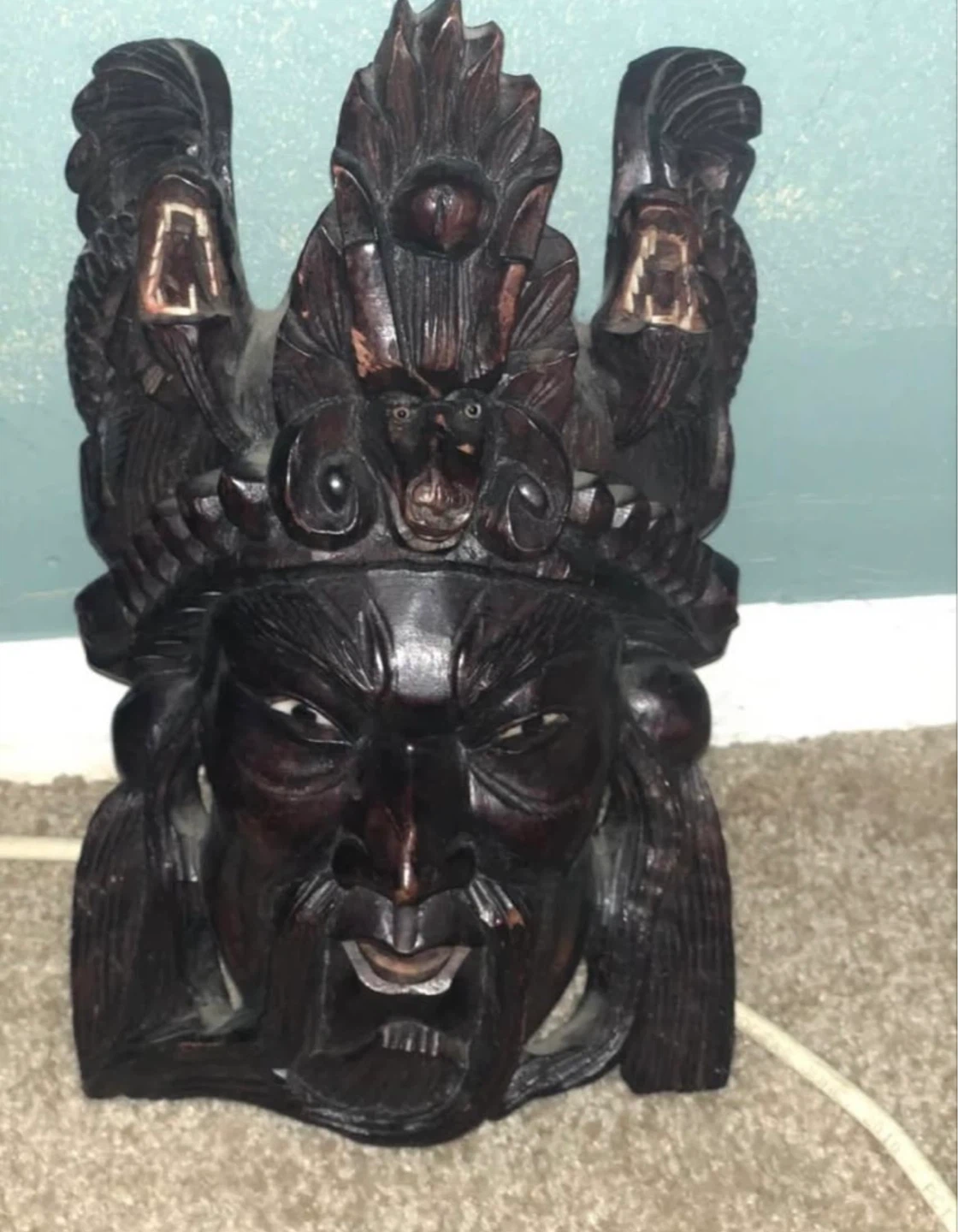 Vintage Hand-Carved Wooden Asian Masks - Set of 2 - photo 3