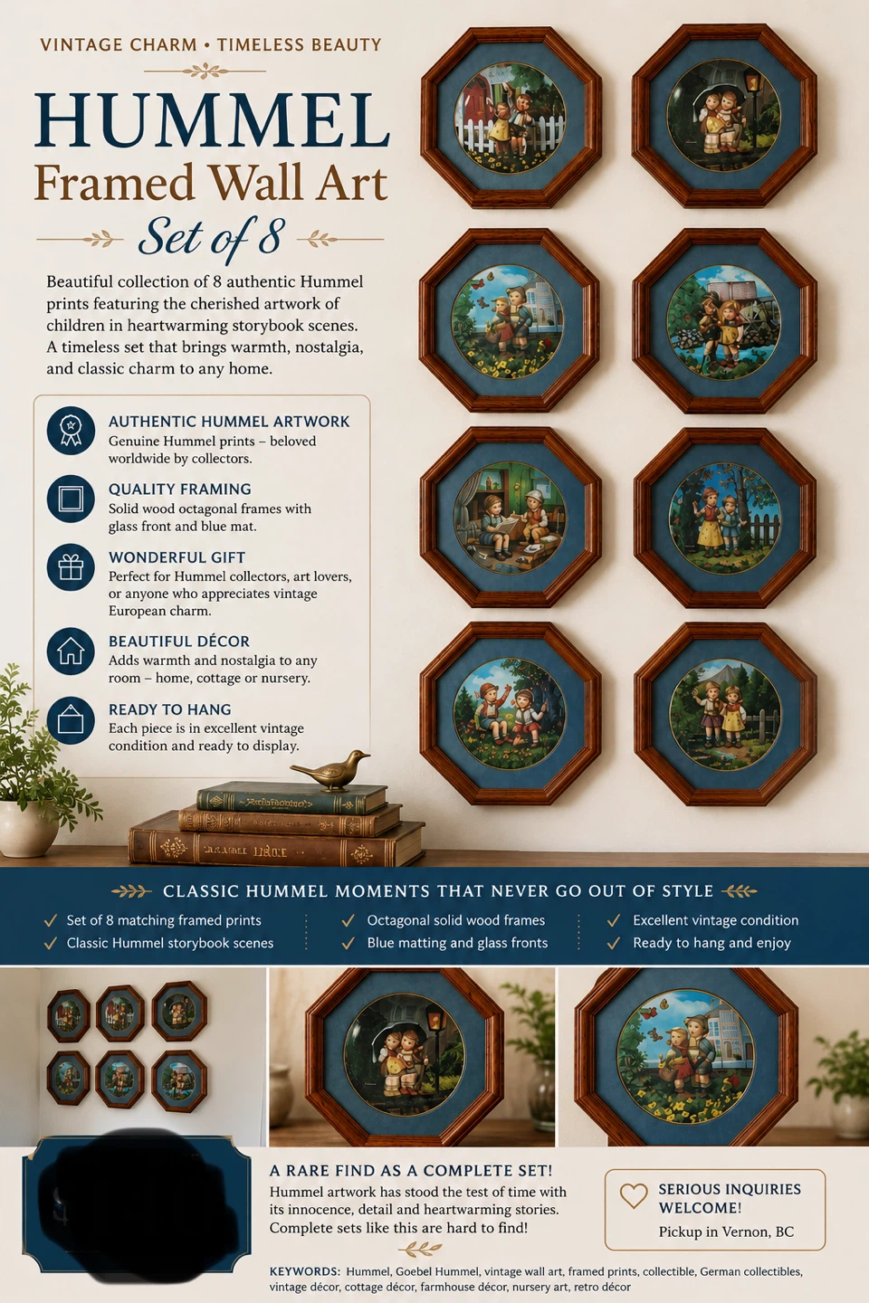 Hummel Plates Framed Wall Art Set – 8 Matching Prints - photo 5