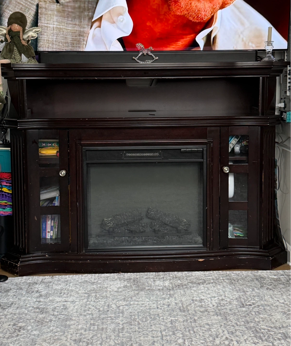 Dark Wood Fireplace TV Stand with Electric Fireplace