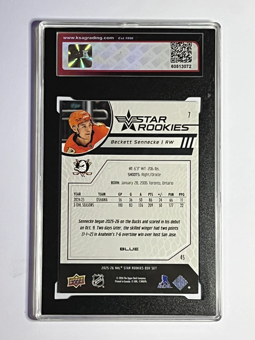 2025-26 UD Star Rookies #7 Beckett Sennecke Blue KSA 9.5 - photo 2