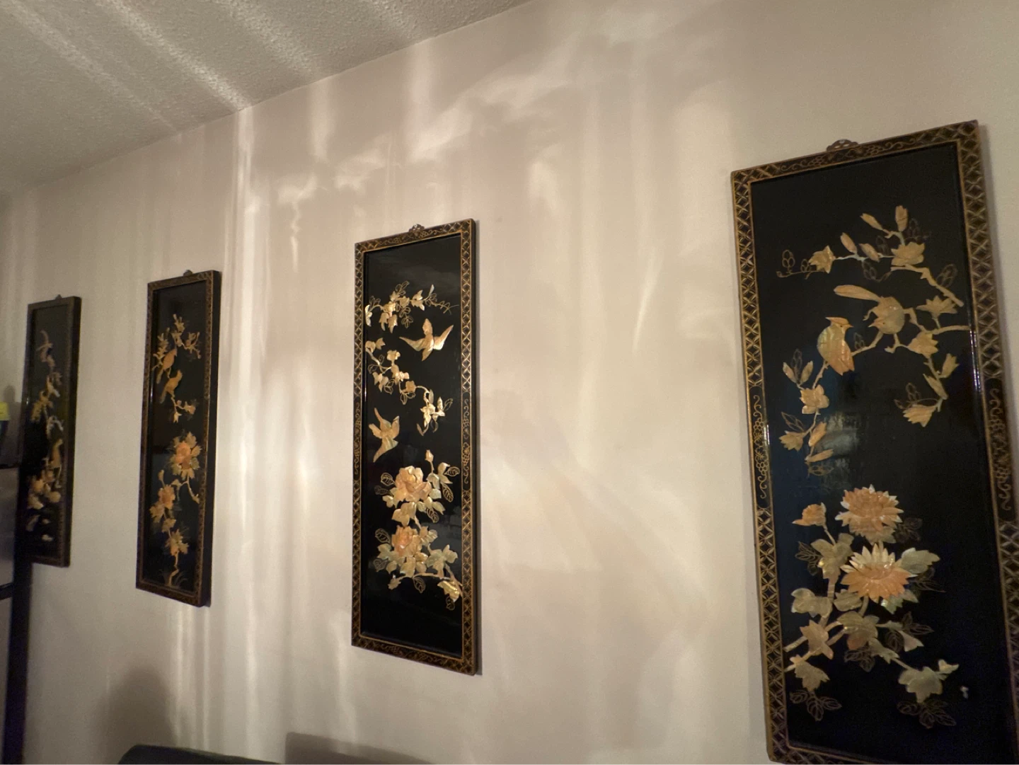 Set of 4 Vintage Black & Gold Bird and Flower Wall Art Panels - photo 2