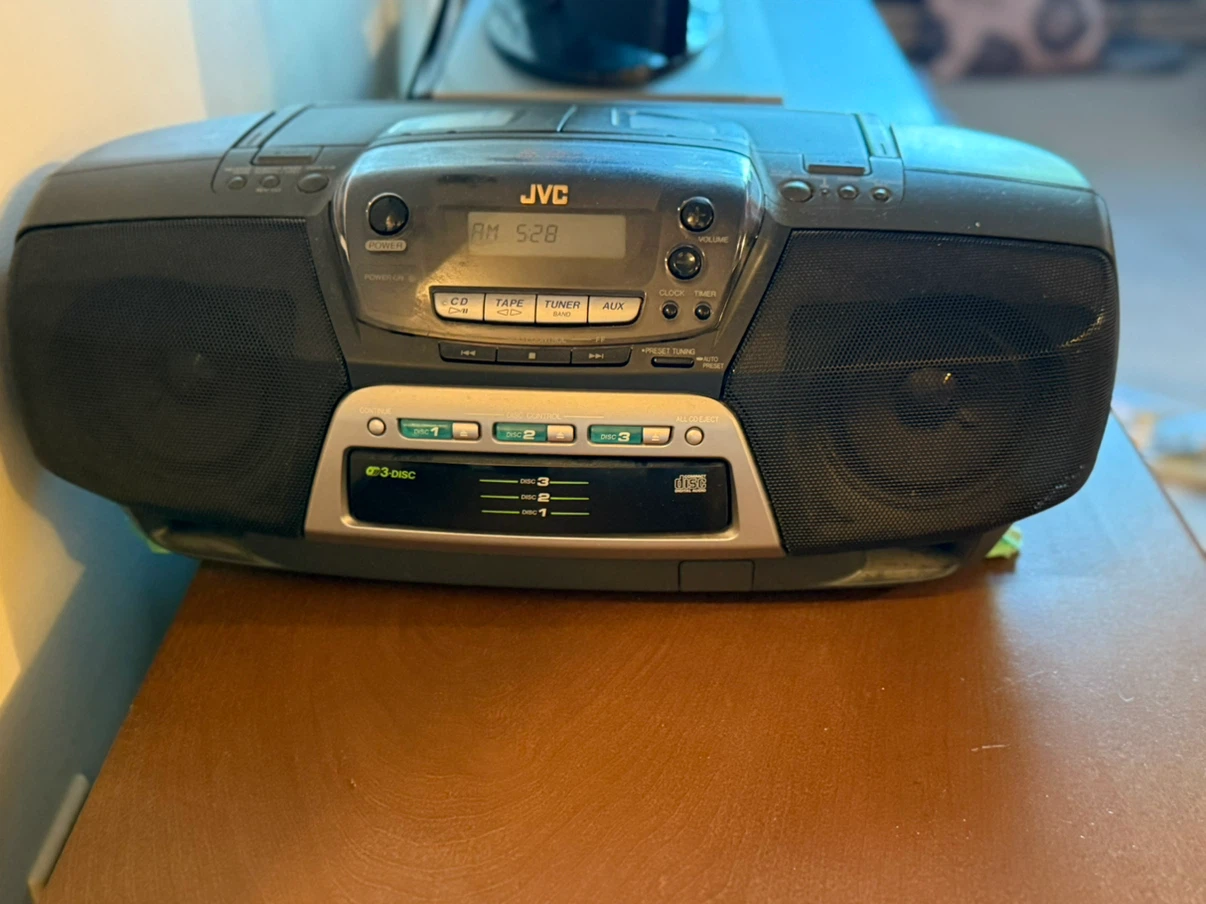 JVC 3-Disc Boombox with CD, Tape, and Tuner