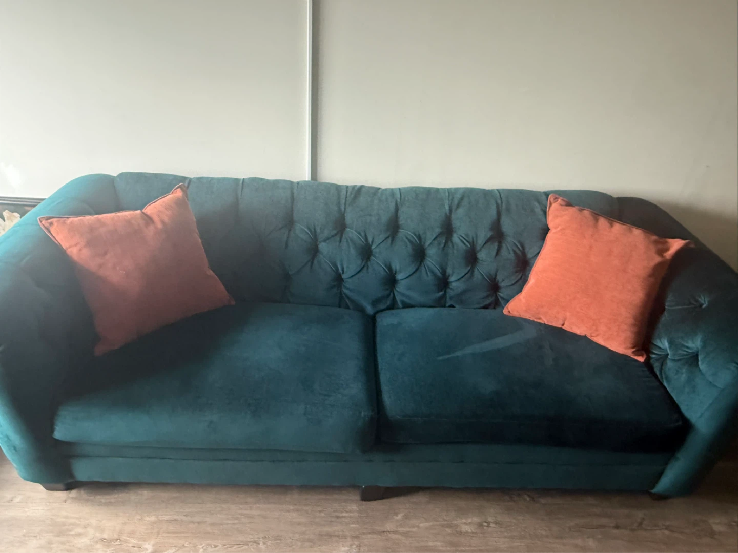 Teal Tufted Loveseat and sofa - photo 3