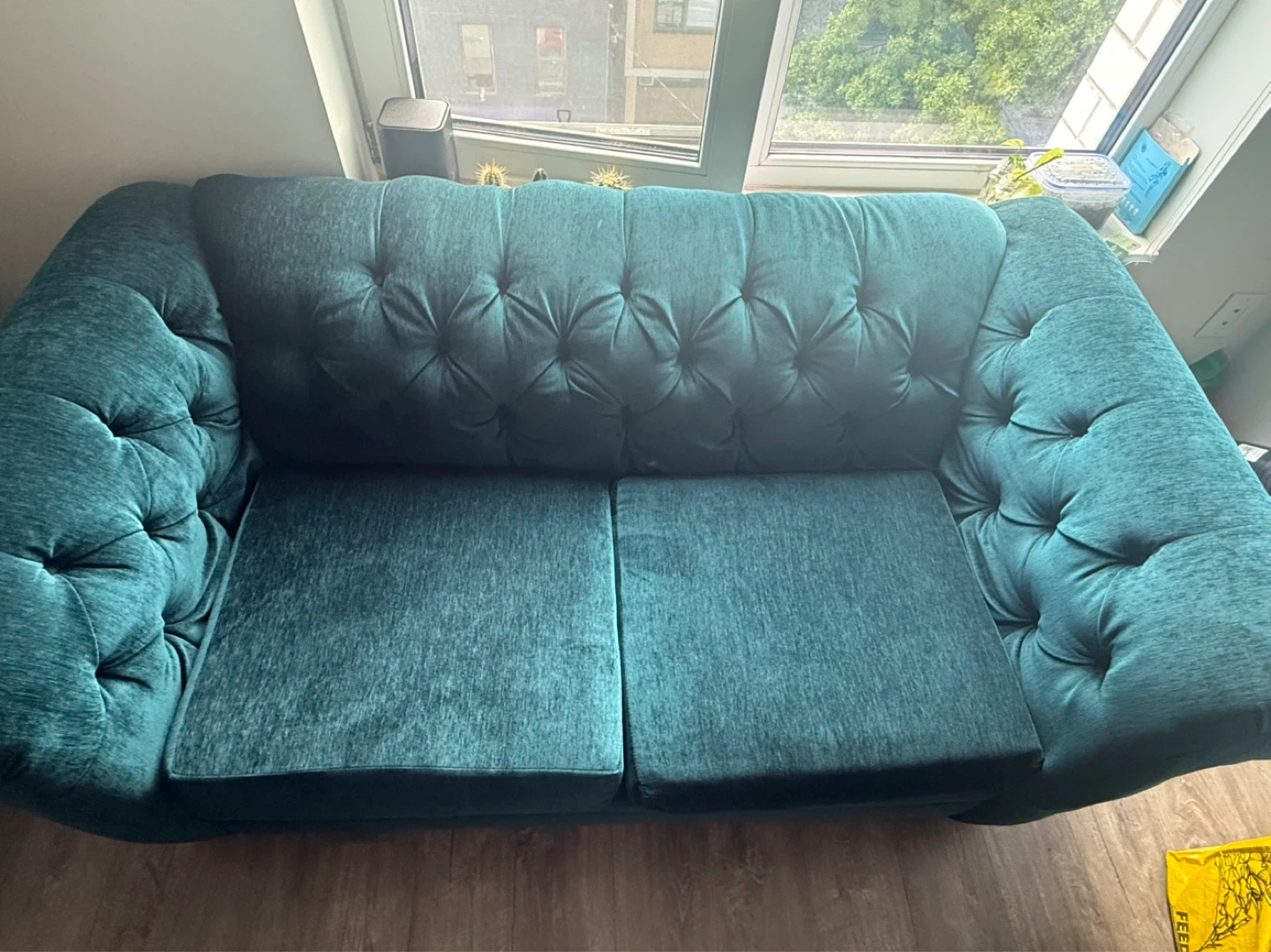 Teal Tufted Loveseat and sofa - photo 2