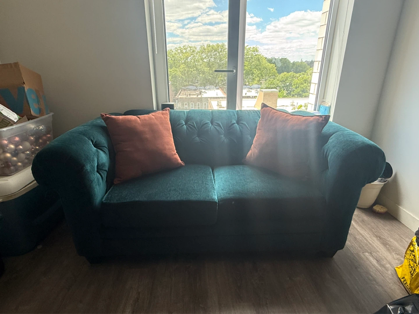 Teal Tufted Loveseat and sofa