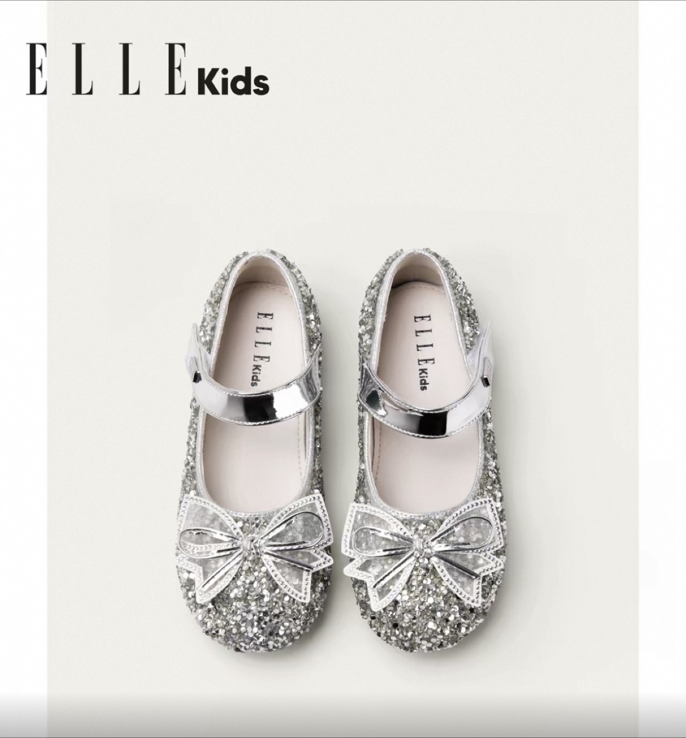ELLE Kids Silver Glitter Bow Flats - Size 33