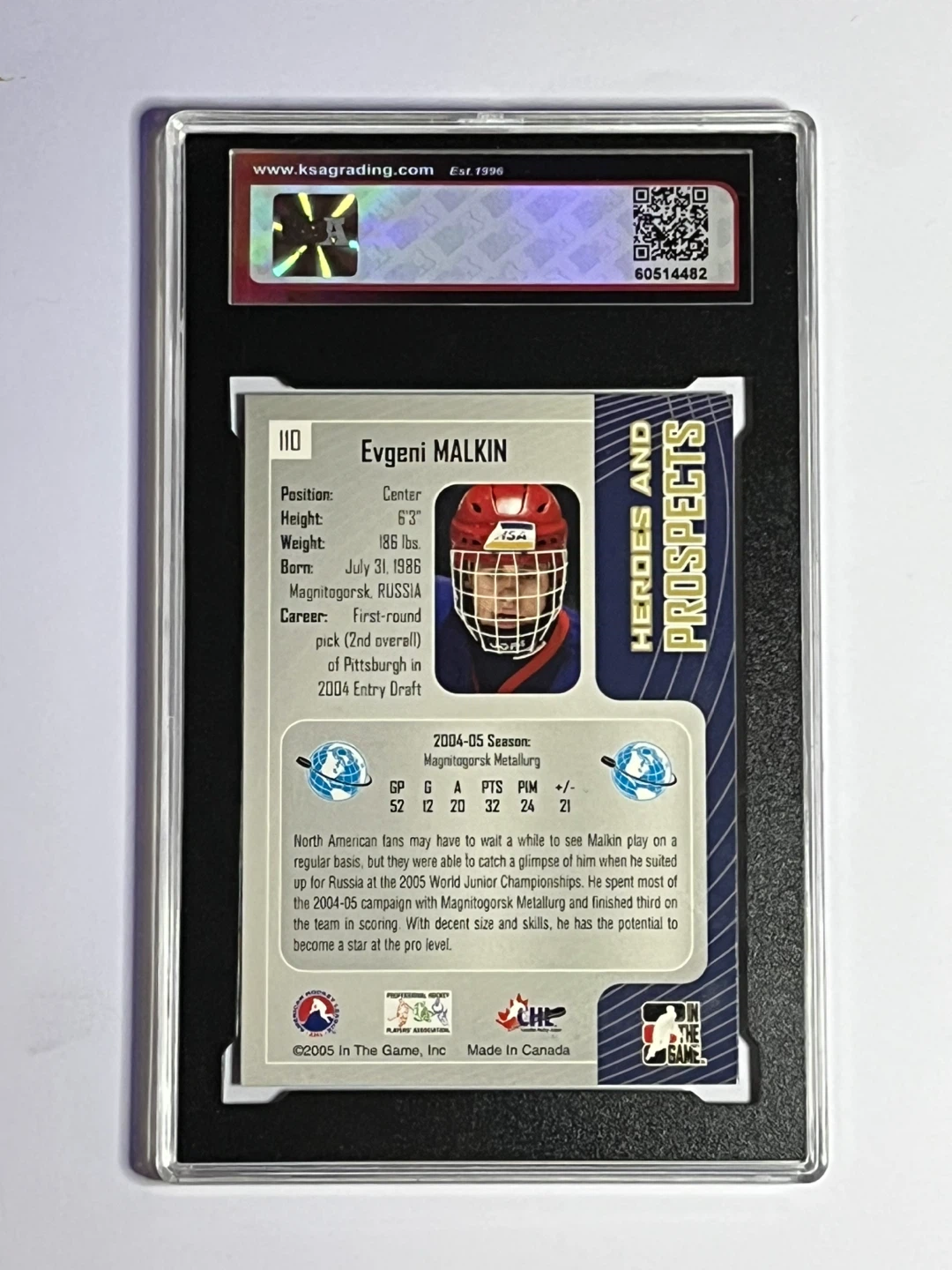 Evgeni Malkin 2005-06 Heroes and Prospects Card (KSA 9.5) - photo 2