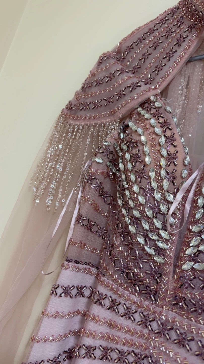 Pink Beaded Gown with Capelet - photo 4
