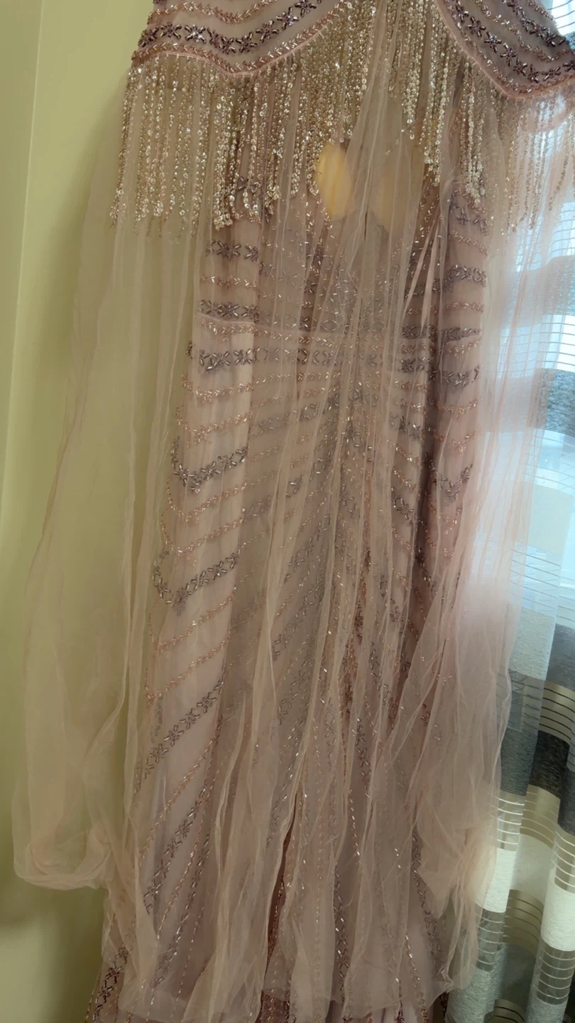 Pink Beaded Gown with Capelet - photo 5