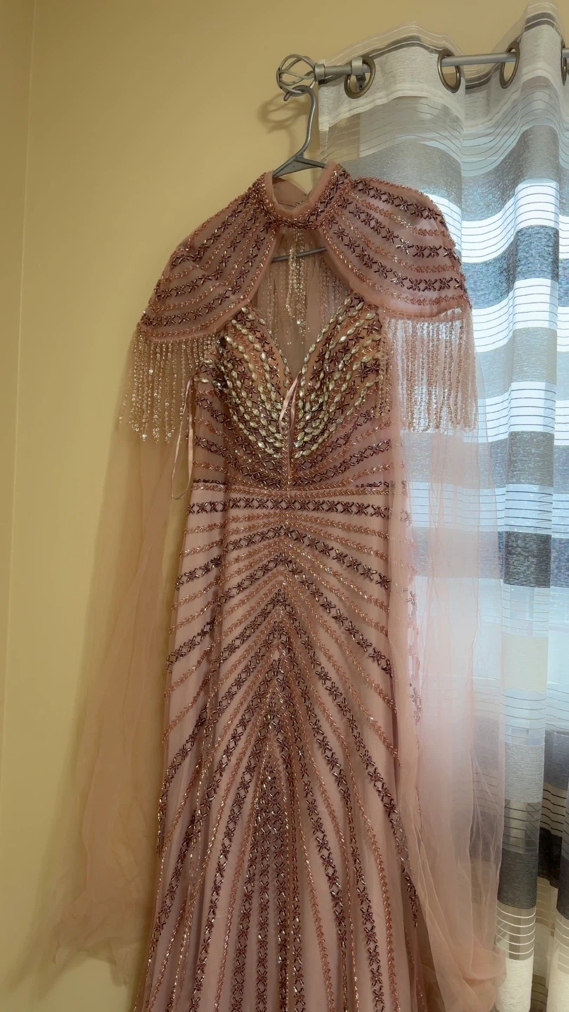 Pink Beaded Gown with Capelet - photo 2