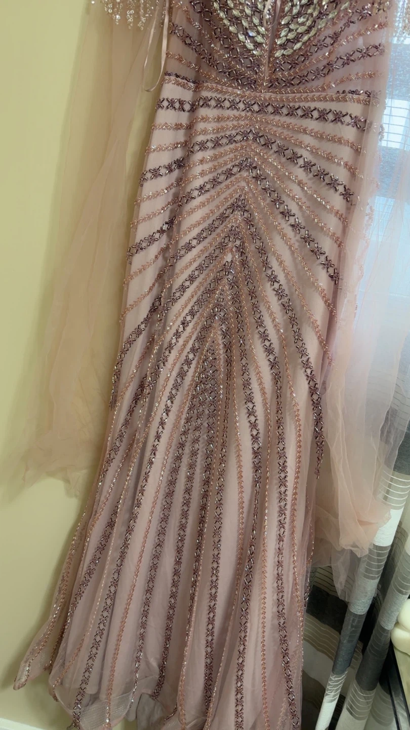 Pink Beaded Gown with Capelet - photo 3