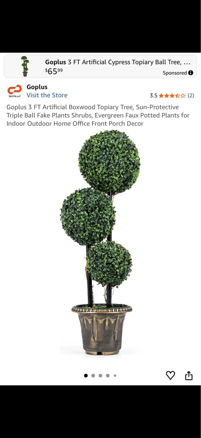 Goplus 3 FT Artificial Boxwood Topiary Tree