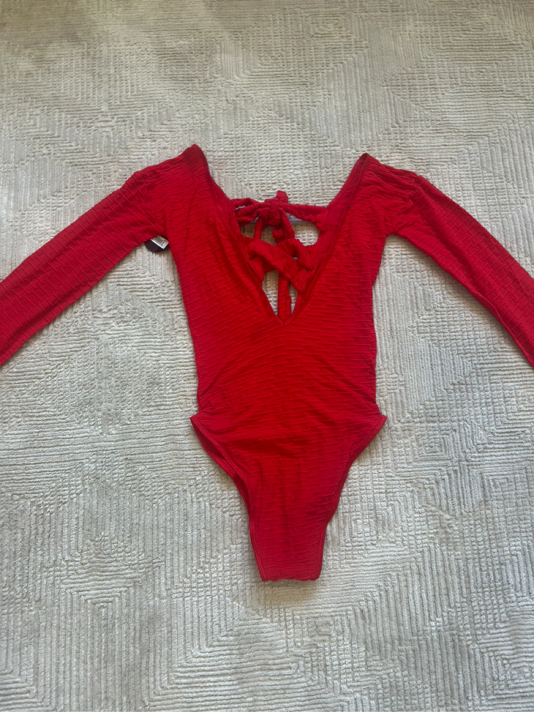 New Red long sleeve bodysuit with tie back
