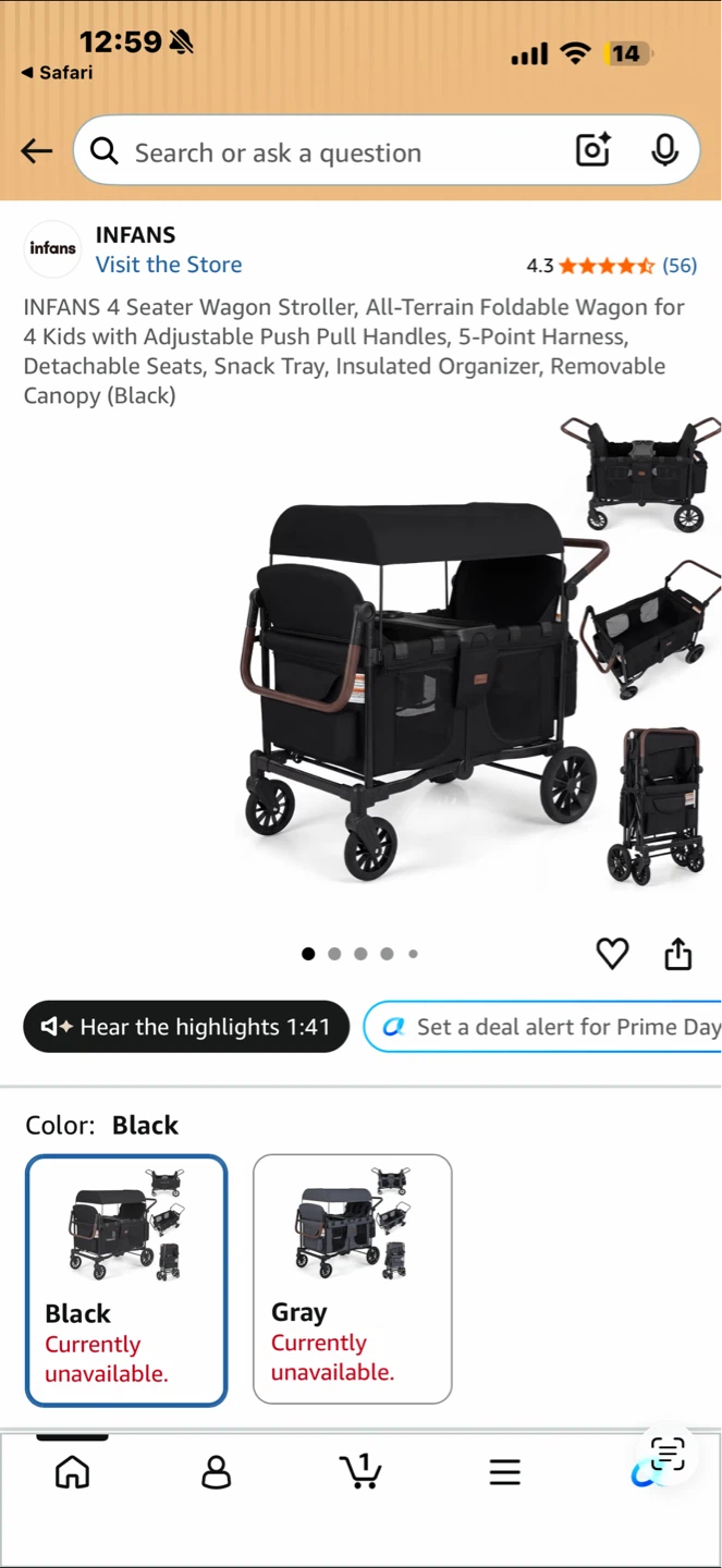 INFANS 4 Seater Wagon Stroller - Black