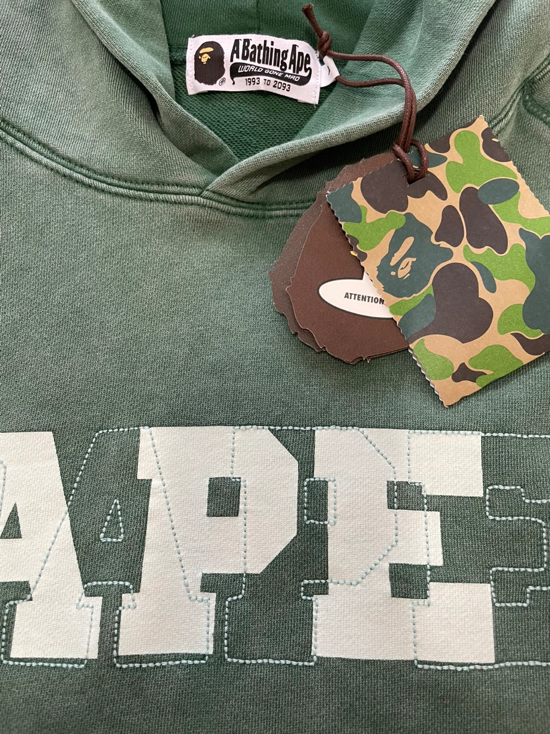 A Bathing Ape Washed Effect Relaxed Fit Pullover Hoodie - Size L - photo 2