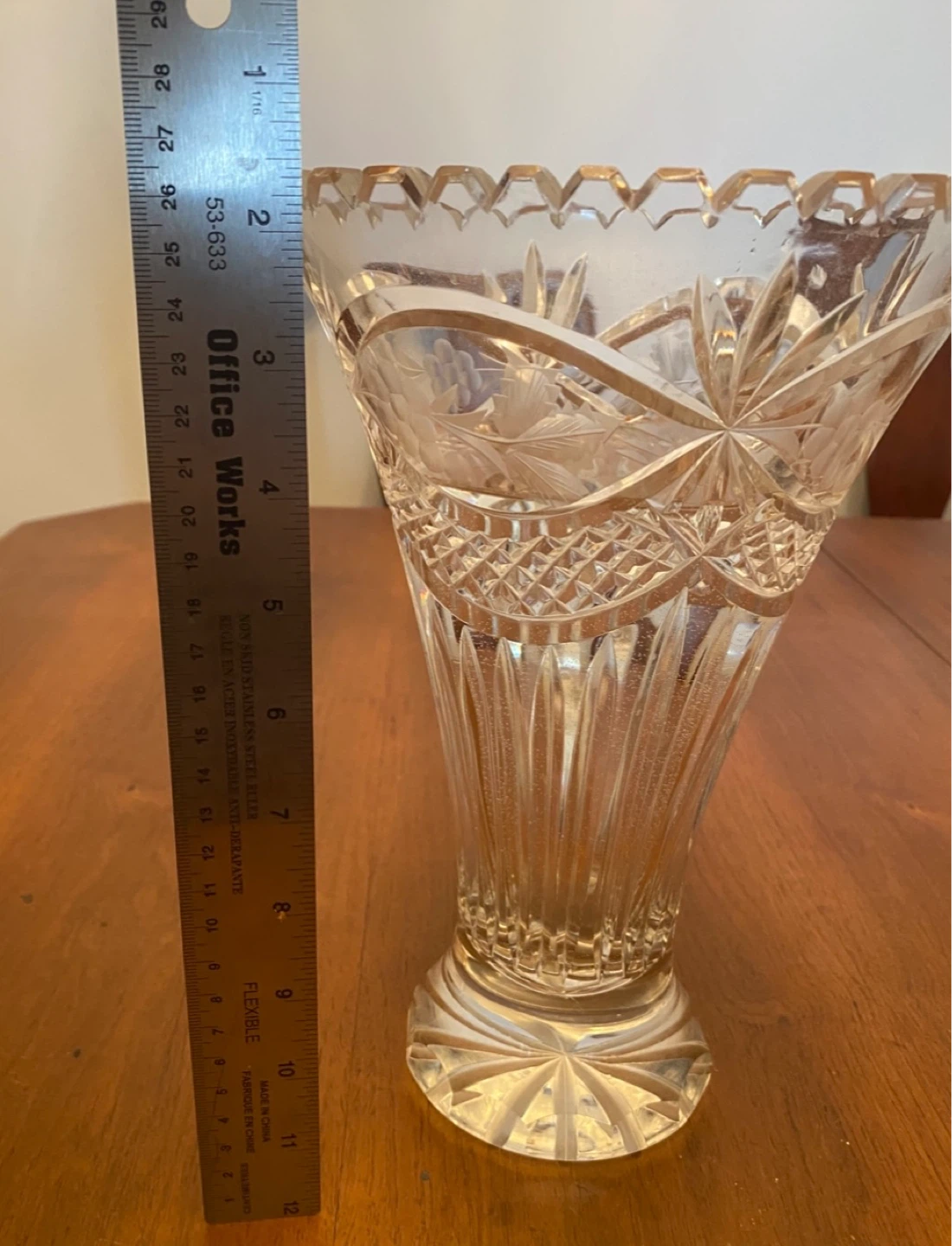 Vintage Etched Crystal Glass Vase - photo 2
