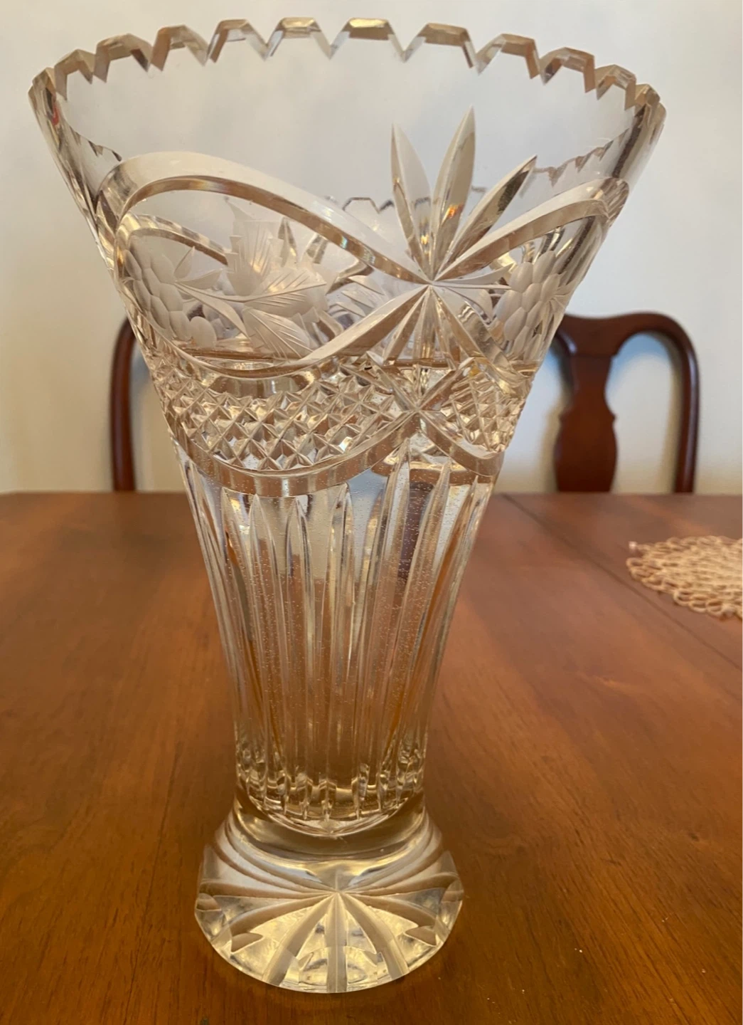 Vintage Etched Crystal Glass Vase