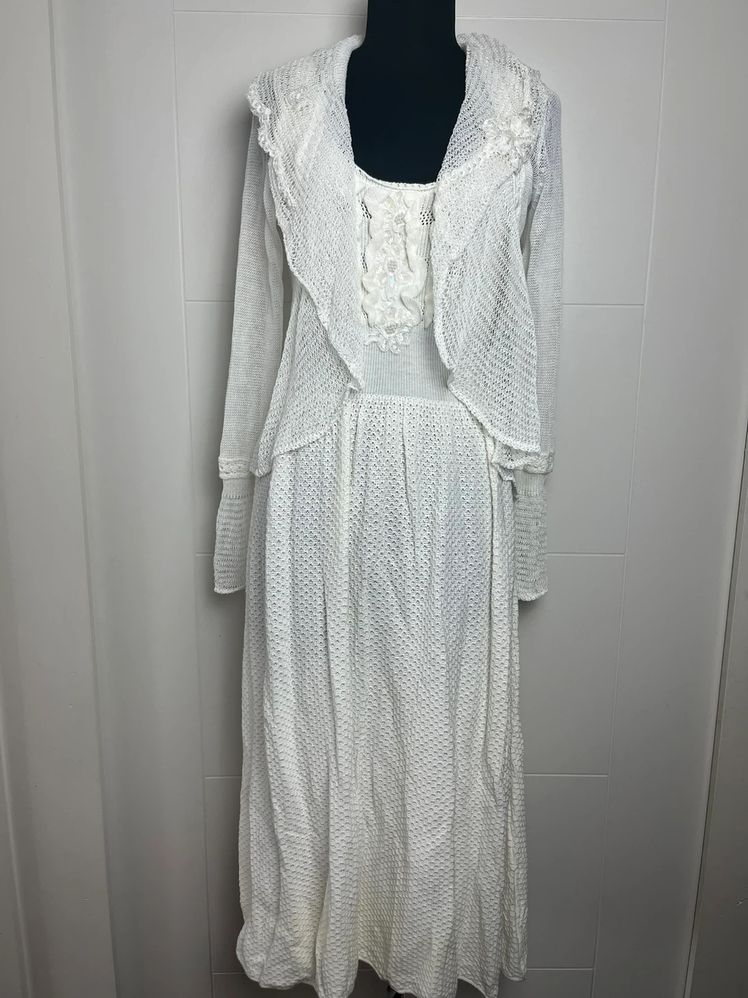 White Knit Dress with Cardigan