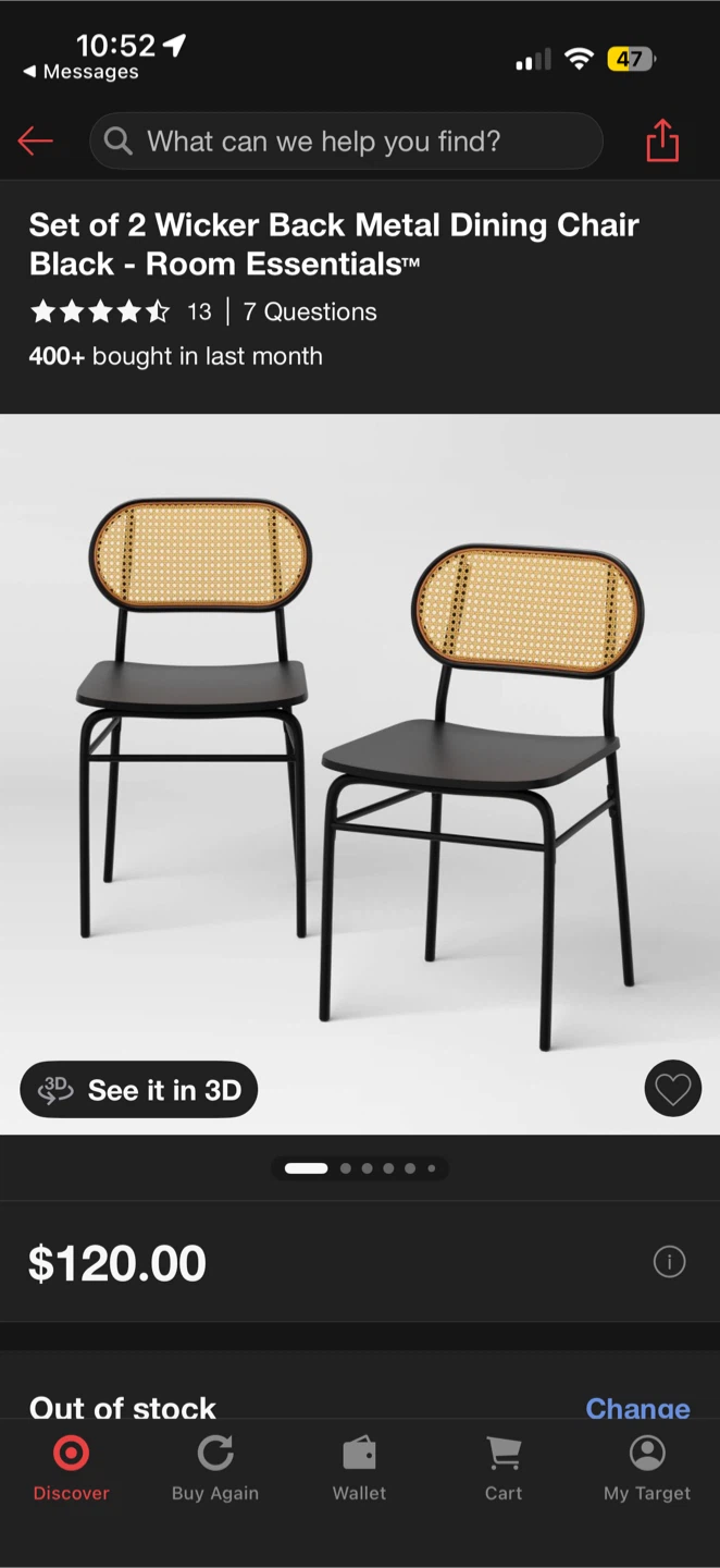 Set of 2 Room Essentials Wicker Back Metal Dining Chairs - Black