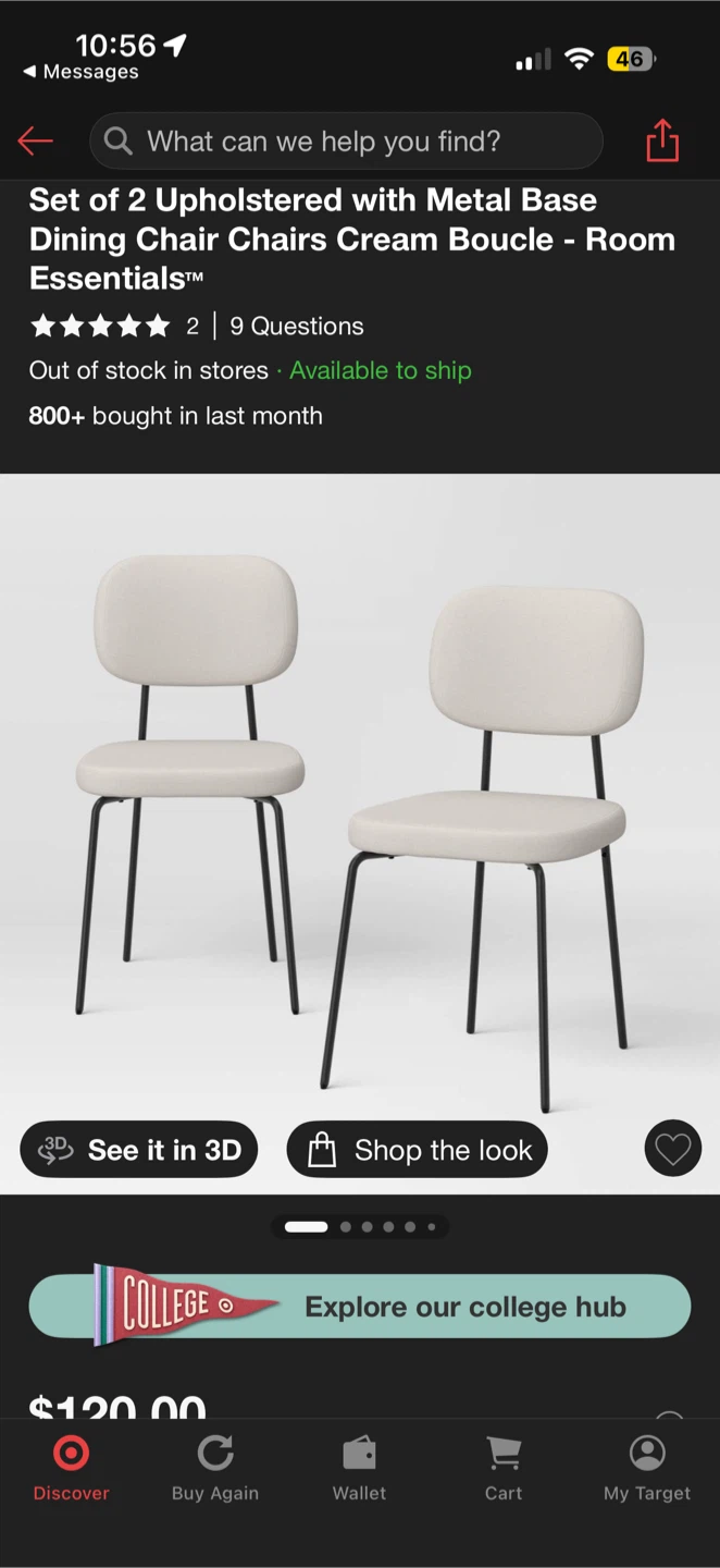 Set of 2 Upholstered Dining Chairs - Cream Boucle