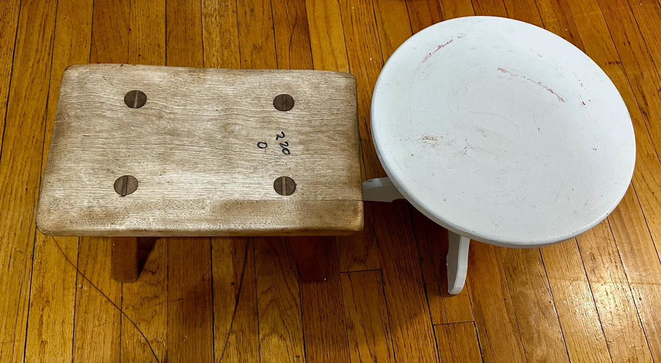 Wooden and White Stool Set