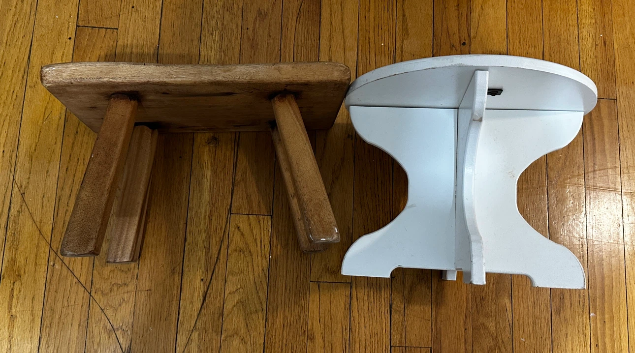 Wooden and White Stool Set - photo 3