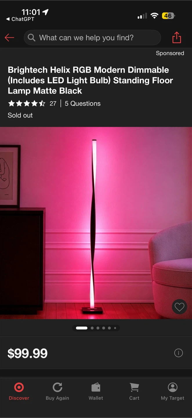 Helix RGB Modern Dimmable Standing Floor Lamp Matte Black
