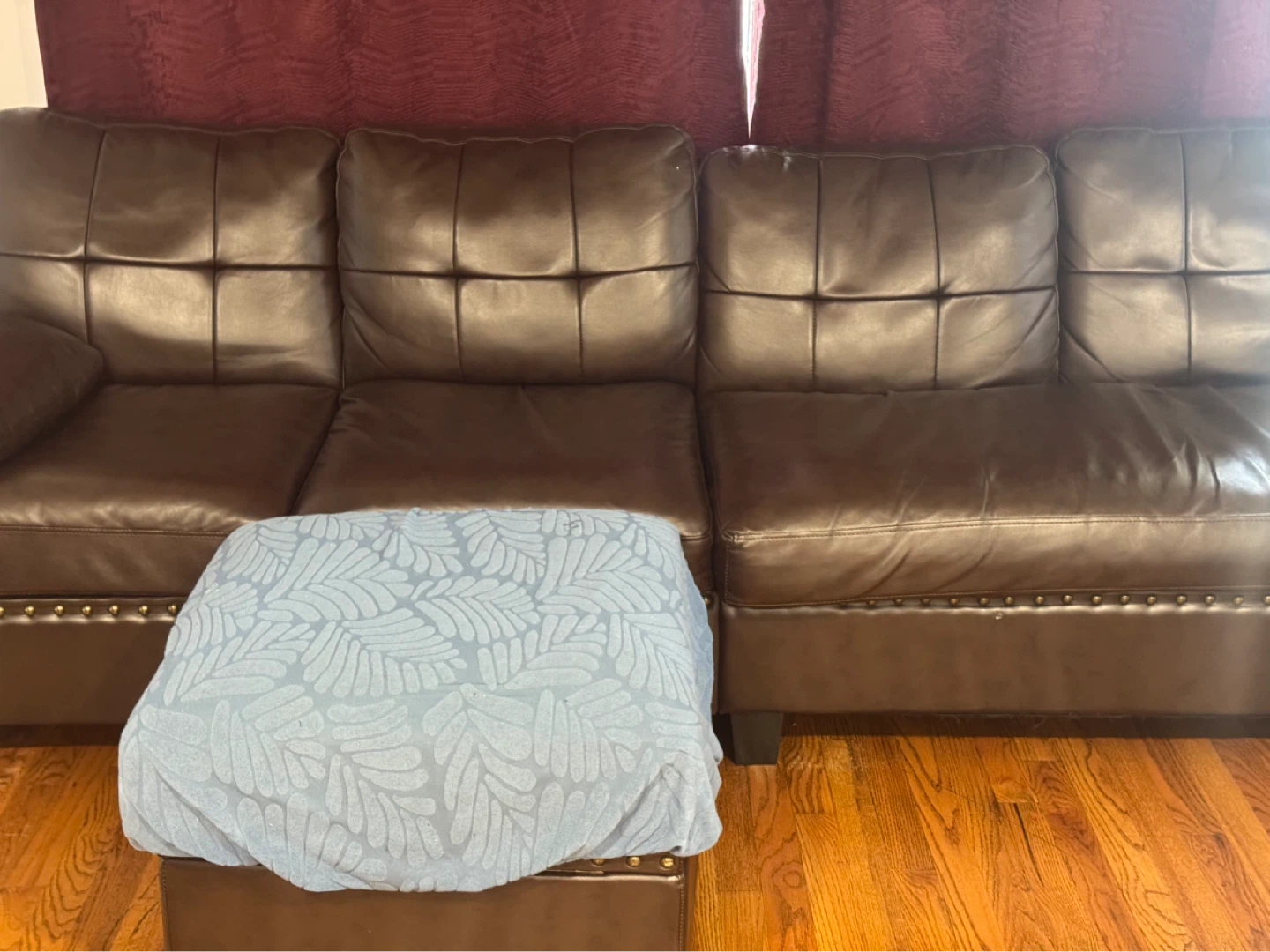 Brown Leather Sofa with Ottoman - photo 2