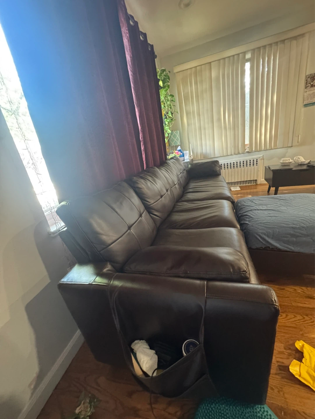 Brown Leather Sofa with Ottoman - photo 3