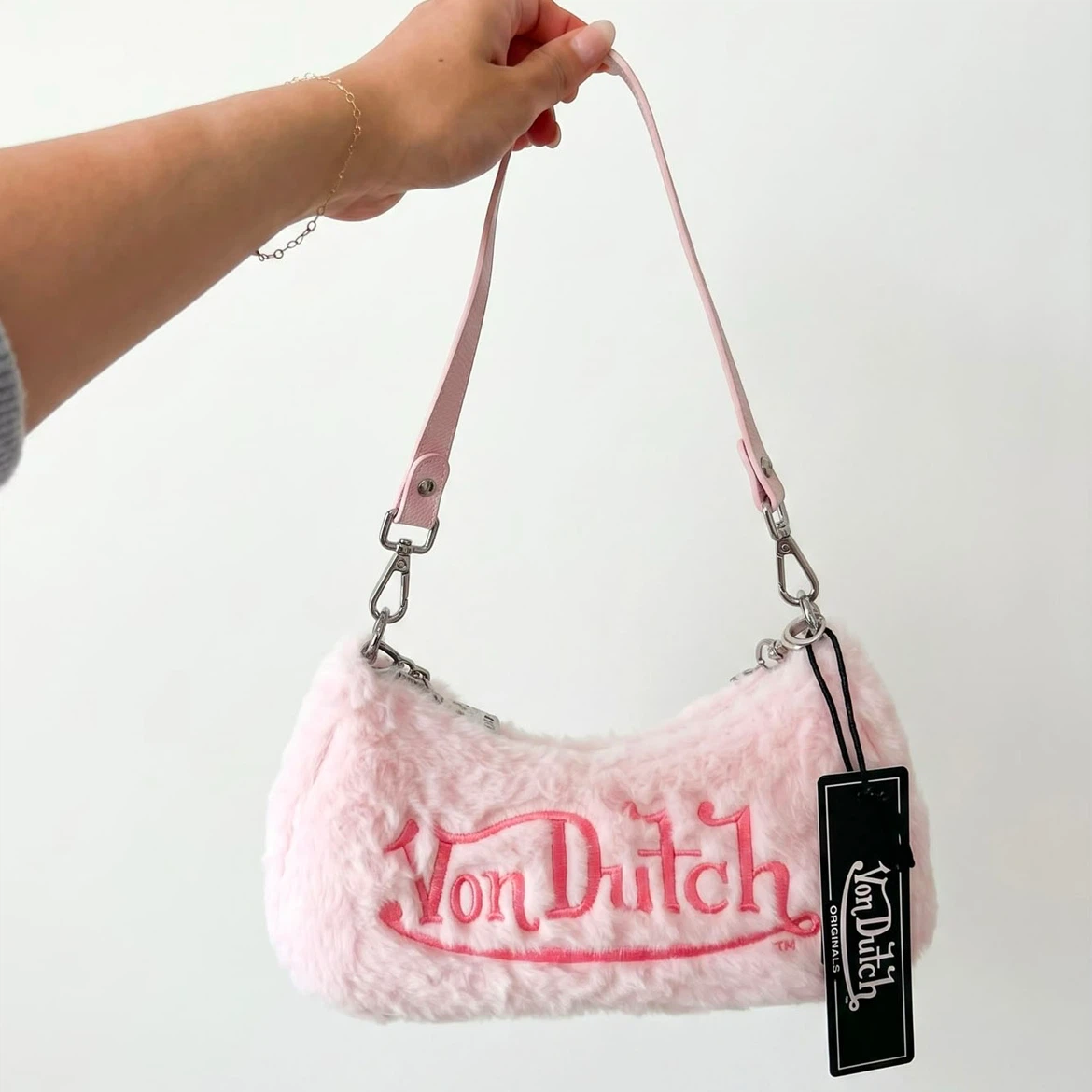 Brand New Von Dutch Pink Furry Shoulder Bag - Y2K